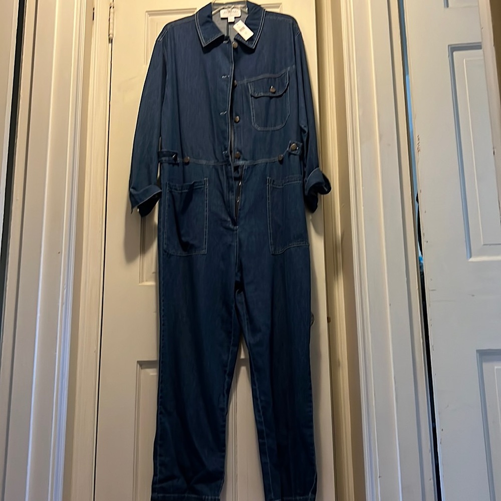 NWT. Anthropologie X Mare Mare Aya Denim Utility Jumpsuit Size M Long Sleeve